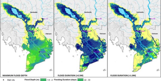 Mekong Delta average flood climate change 2050 depth and duration