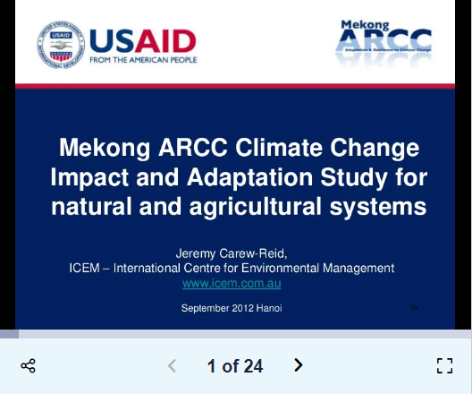 Mekong ARCC Climate Change Impact and Adaptation Study for Natural and Agricultural Systems