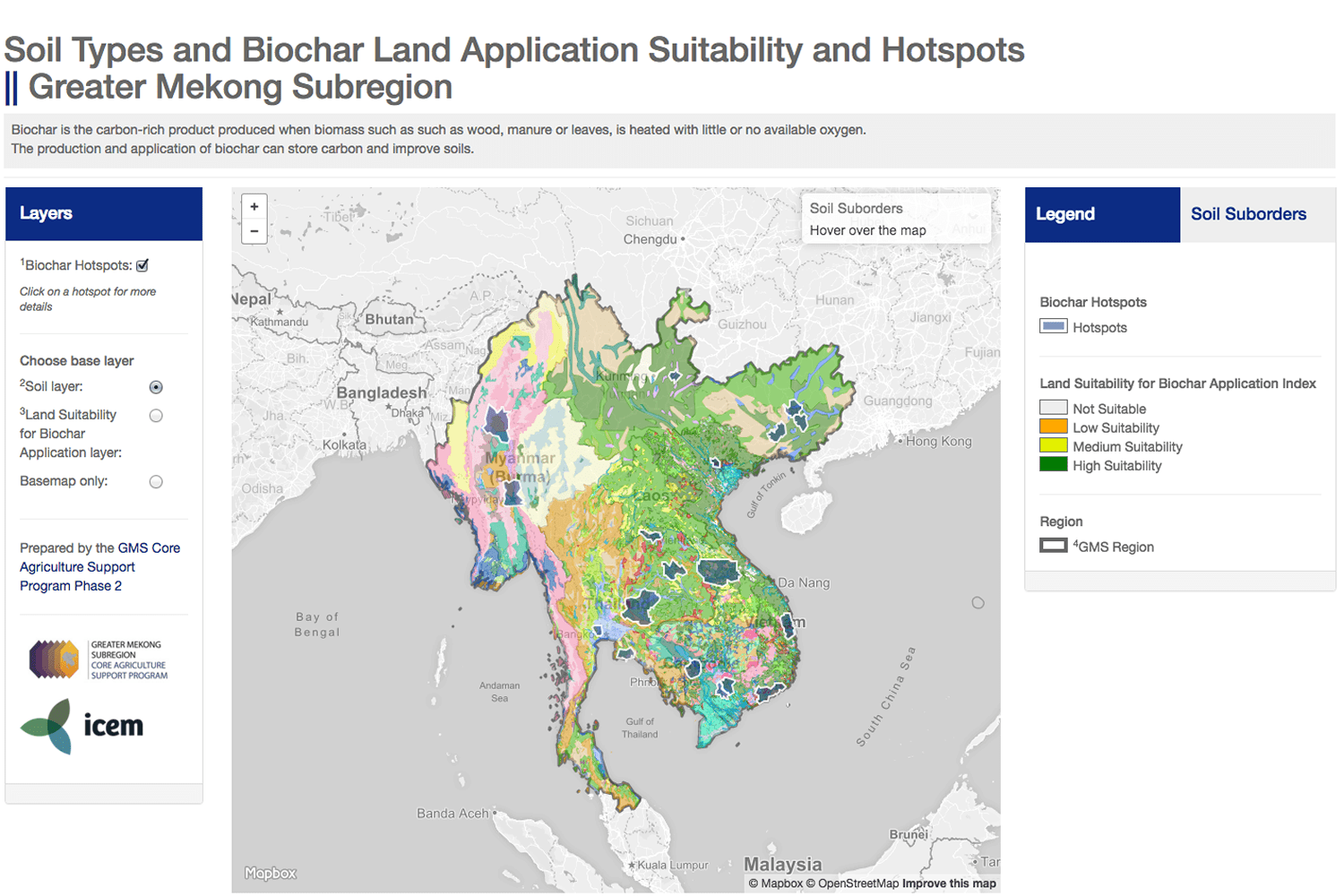 Soil Types and Biochar Land Application Suitability and Hotspots – Greater Mekong Subregion